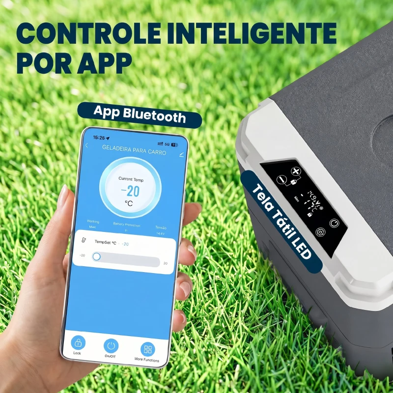 Outsunny Frigorífico Portátil Elétrico 25L com Compressor Controlo por App Ecrã LED com Alça Modos ECO e MAX de -20℃ a +20℃ Cinzento