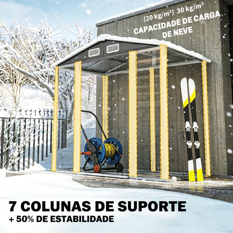 Outsunny Abrigo de Jardim Exterior 2,36m² 213x120x194 cm com Base Reforçada (Piso NÃO Incluído) e Portas de Correr Cinza Escuro