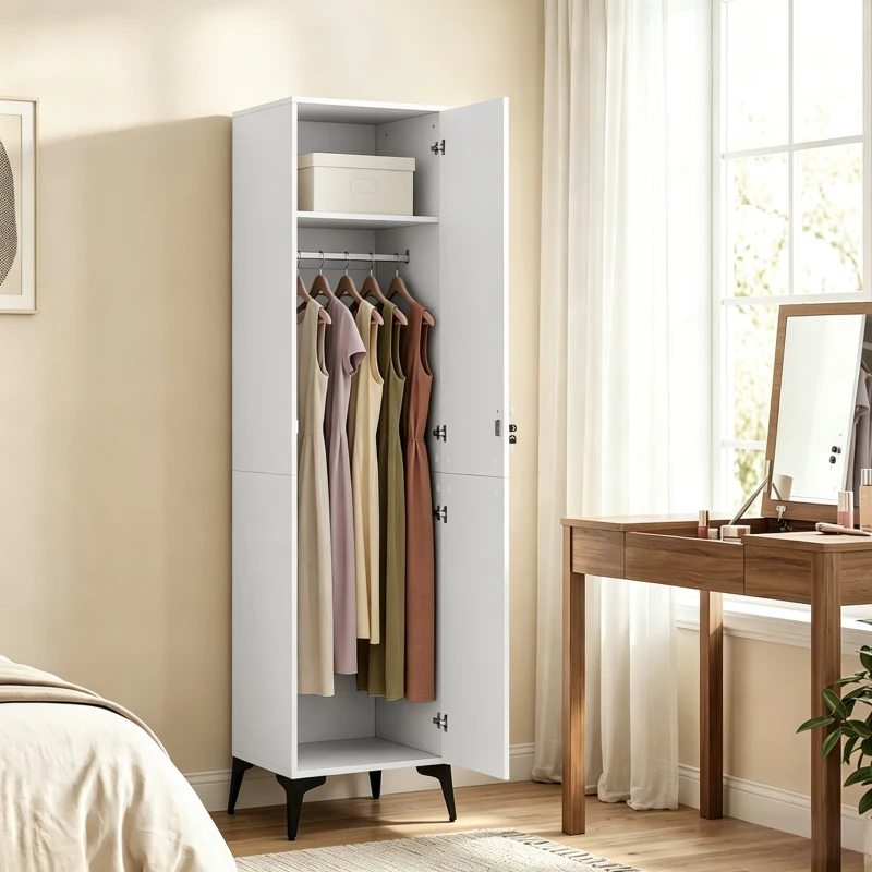 HOMCOM Armoire chambre étroite penderie avec porte, tringle et étagères de rangement, 36 x 40 x 180 cm, blanc