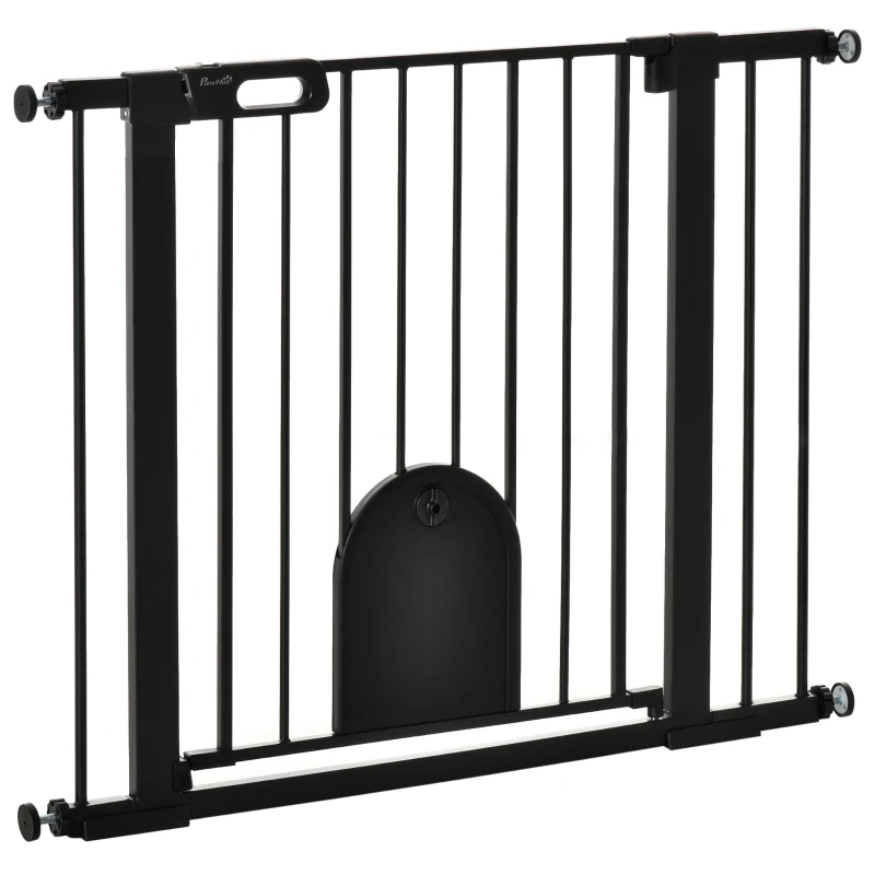 PawHut Barrière de sécurité animaux avec porte fermeture automatique système de double verrouillage, acier noir