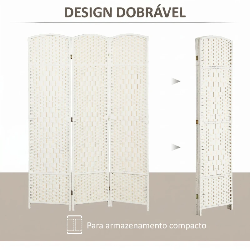 HOMCOM Separador de Ambientes de 3 Painéis Biombo Dobrável 135x180 cm Polipropileno Branco