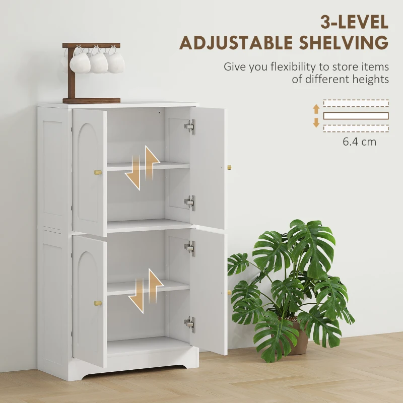 HOMCOM Credenza Cucina in Legno con 2 Armadietti, 4 Ante, 2 Ripiani Regolabili, per Sala da Pranzo, Soggiorno, Bianco