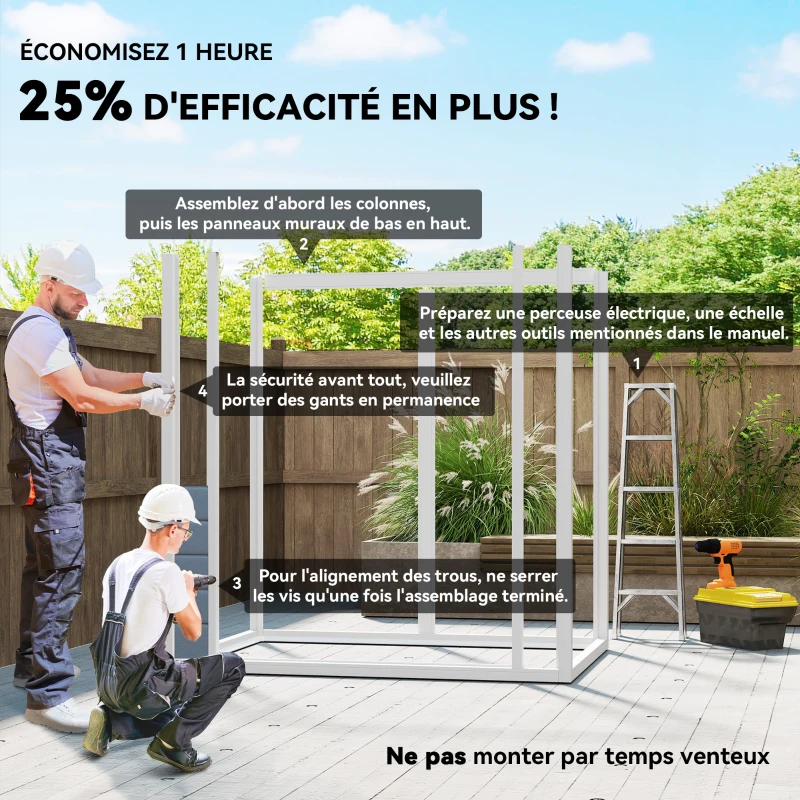 Outsunny Abri de jardin cabanon en résine polypropylène 2,12 m² - 2 portes 1 fenêtre et 1 grille d'aération, toit à pignon, gris(m-4)
