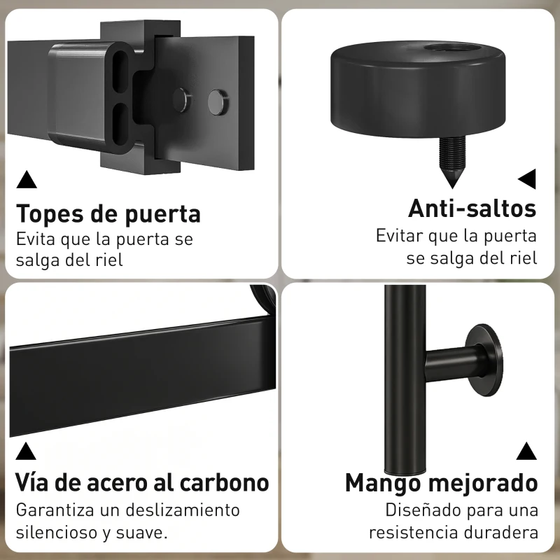 HOMCOM Puerta Corredera 71x213 cm con Kit de Montaje Puerta de Granero con Paneles de Vidrio y MDF Guía de PisoBlanco