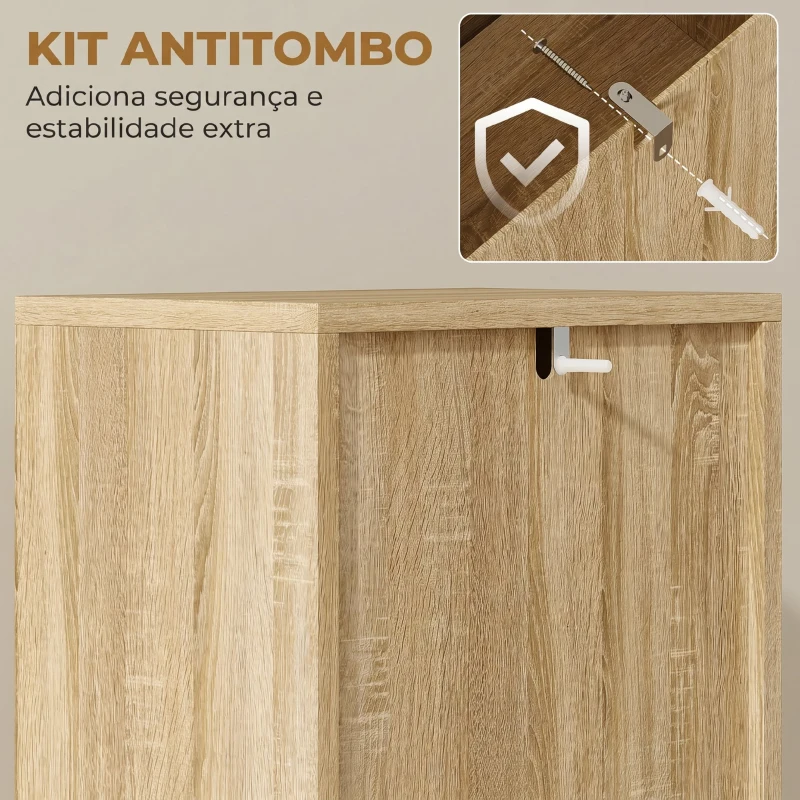 HOMCOM Coluna Casa de Banho Armário Alto de Casa de Banho com Prateleiras Ajustáveis Portas de Ripas Abertura por Pressão 34x23x170 cm Madeira