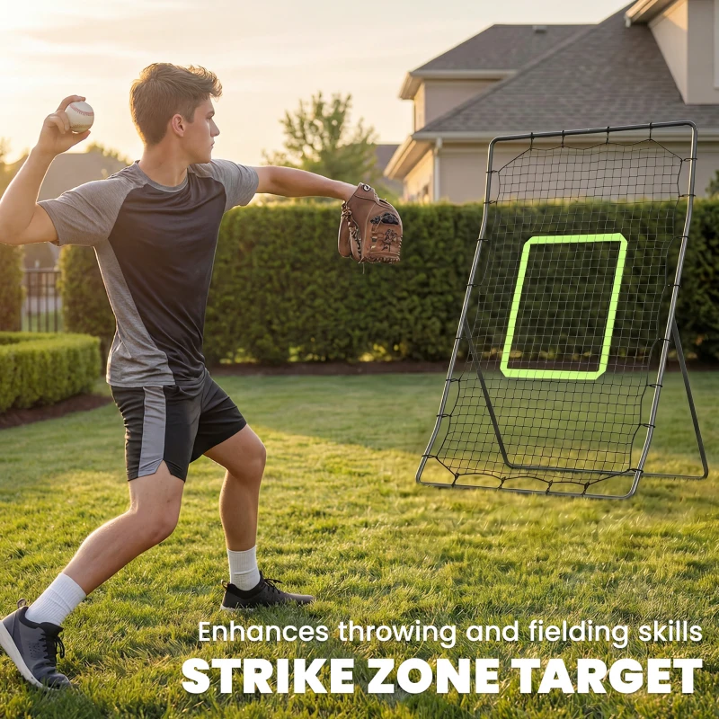 HOMCOM Baseball Rebounder Net, Softball Training Aid Practise Target with Strike Zone, for Teens Adults Game