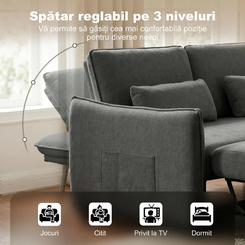 HOMCOM Canapea mică extensibilă cu saltea integrată