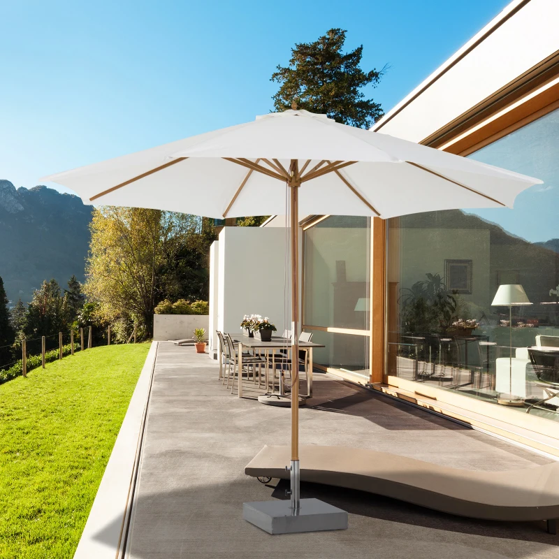 Outsunny 3.3m Elegant Wooden Parasol with Wooden Frame and Bamboo Ribs- Cream