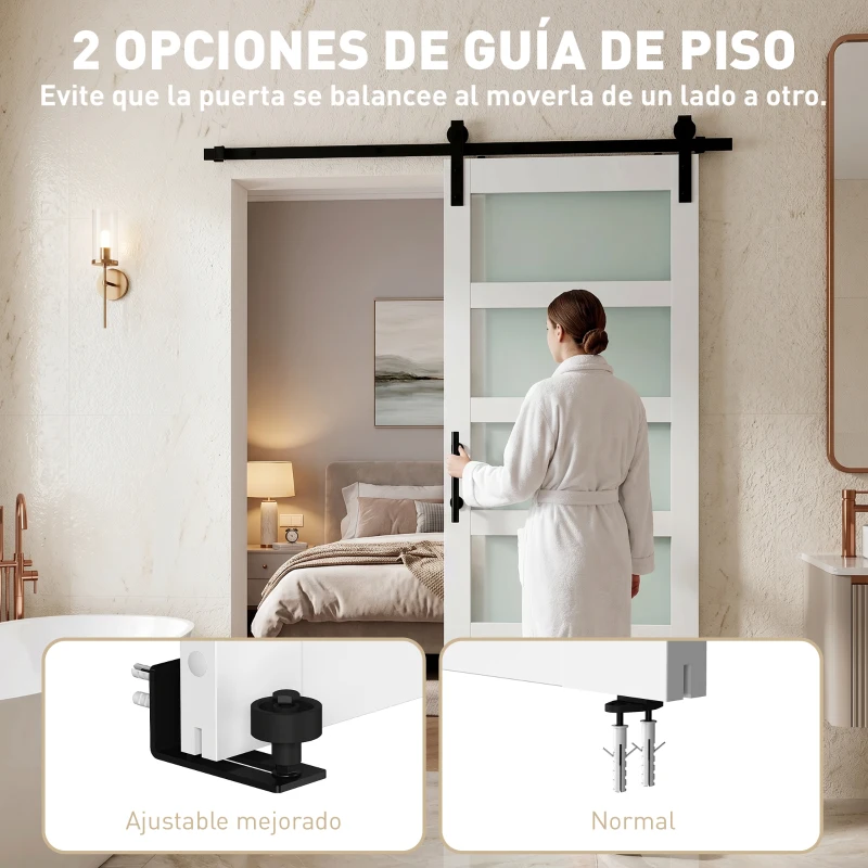 HOMCOM Puerta Corredera 71x213 cm con Kit de Montaje Puerta de Granero con Paneles de Vidrio y MDF Guía de PisoBlanco