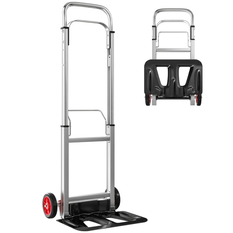 HOMCOM Carretilla de Mano Plegable de Aluminio Carga 90 kg con Ruedas Mango Telescópico Ajustable 40x41x108 cm Plata y Negro