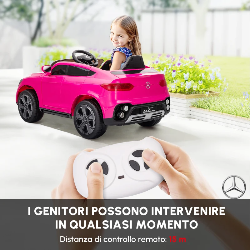 AIYAPLAY Auto elettrica per bambini, Potenza 12V, con telecomando, luci a LED, musica e 3 velocità, 3-6 anni, Rosa