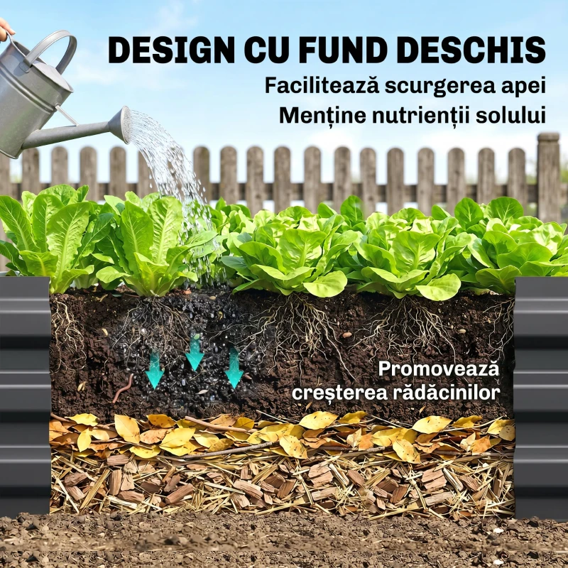 Outsunny Pat de grădină înălțat din metal pentru exterior, ideal pentru flori și legume, 241x90,5x30 cm, gri
