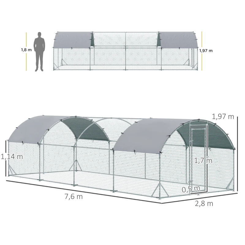 PawHut Gallinero 280x760x197 cm con Cubierta de Tela Oxford Impermeable y Resistente a los Rayos UV para Patio Plata