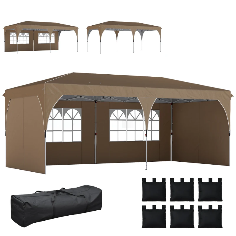 Outsunny Carpa Plegable 6x3 m con Tiras Reflectantes UPF 50+ Fácil Montaje Sistema Central de Bloqueo Impermeable Beige