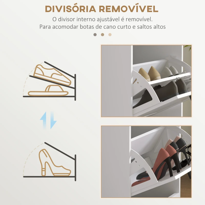 HOMCOM Sapateira Estreita com 3 Portas Basculantes e Prateleiras Ajustáveis para 15 Pares de Sapatos, Branco
