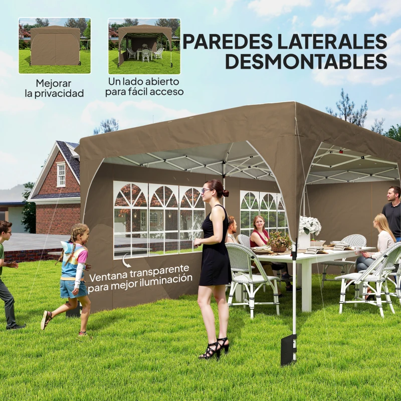Outsunny Carpa Plegable 6x3 m con Tiras Reflectantes UPF 50+ Fácil Montaje Sistema Central de Bloqueo Impermeable Beige