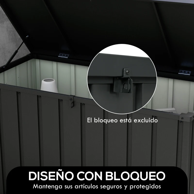 Outsunny Baúl de Almacenaje Exterior de Acero con 4 Ruedas 2 Asas y Tapa Bloqueable 125,5x61,5x70 cm Gris Oscuro