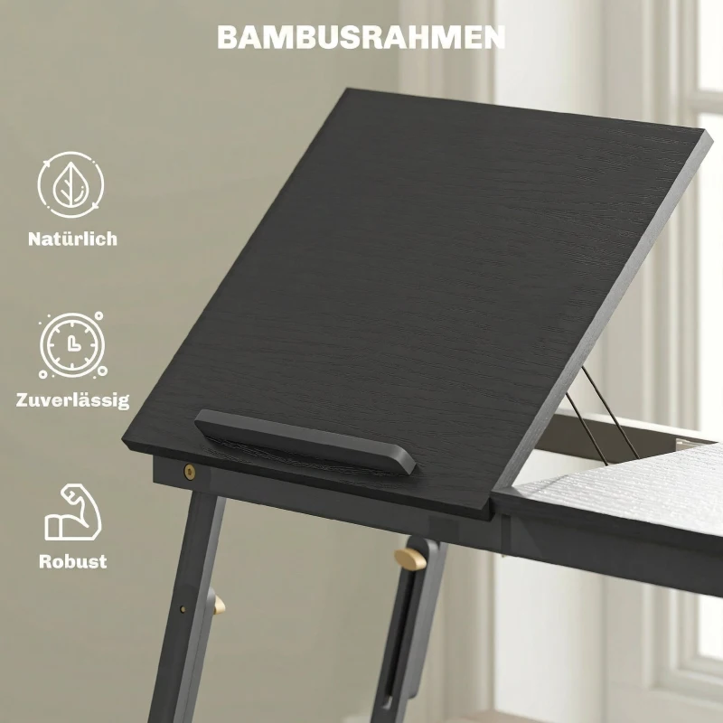 HOMCOM Supporto Monitor Inclinabile e Regolabile con Cassetto Laterale, in Legno, 83.5x33x23.5-34 cm, Nero