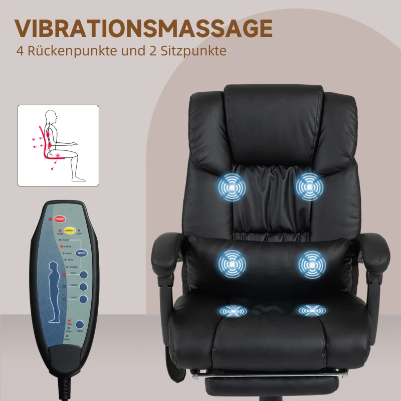 Vinsetto Bürostuhl Ergonomisch mit Massagefunktion Schreibtischstuhl mit Fußstütze, Hoher Rückenlehne, Lendenstütze Schwarz