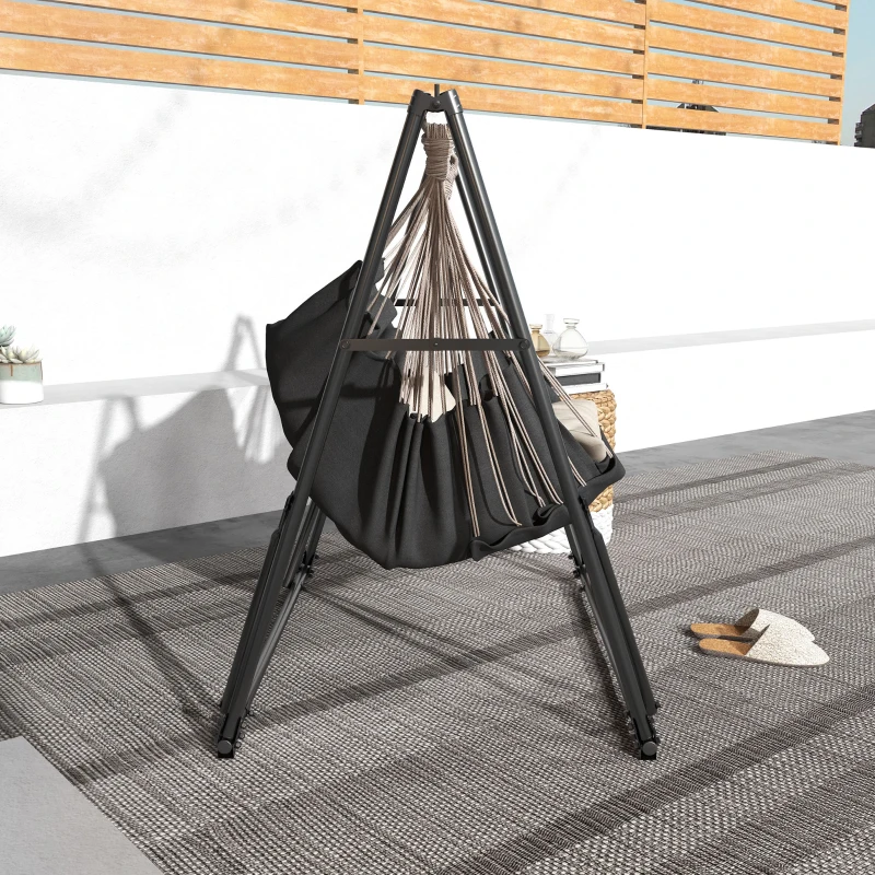 Outsunny Soporte para Hamaca Plegable 2 en 1 Soporte para Silla Colgante con Estructura de Metal y Bolsa de Transporte Negro