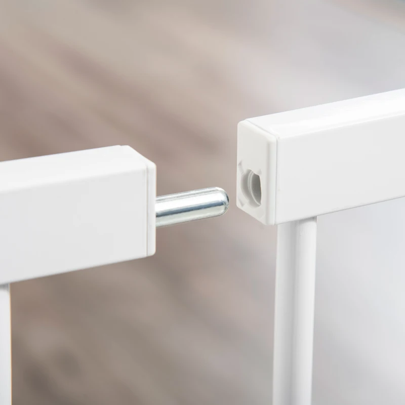 PawHut Barrera de Seguridad para Perros con Puerta Pequeña para Escaleras y Puertas 75-131 cm con 3 Extensiones Blanco