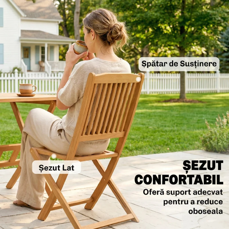 Outsunny Set de Luat Masa pentru Grădină 5 Piese, Masă și 4 Scaune Rabatabile