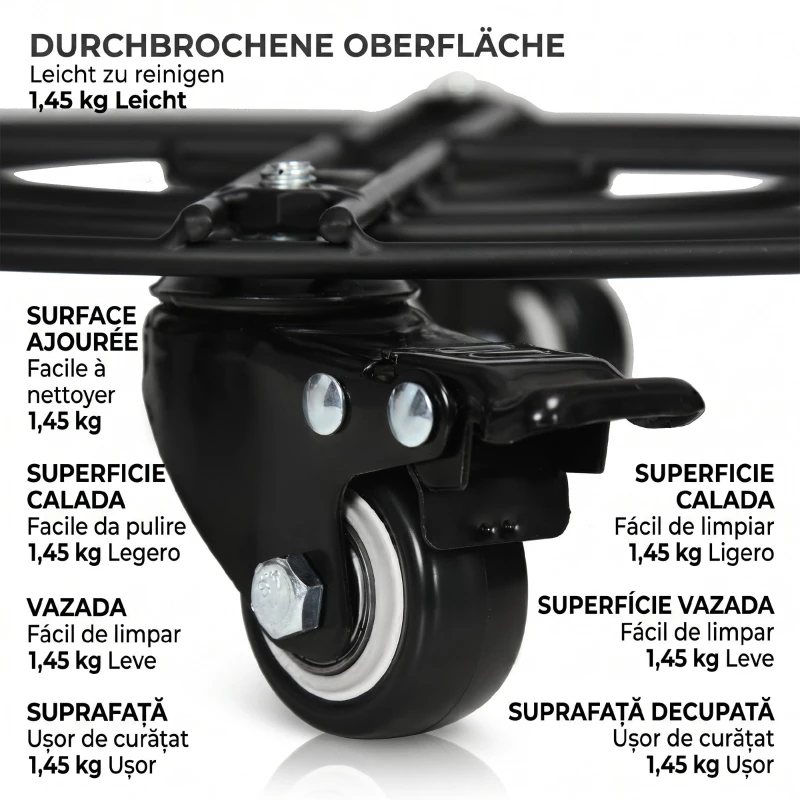 Outsunny Cărucior Suport Ghiveci cu Roți Ø30cm din Metal cu Roți Pivotante și Frână, Negru