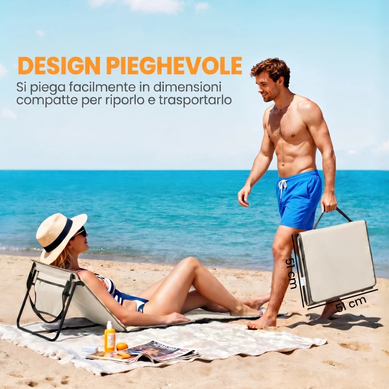 Outsunny Set 2 Sdraio da Spiaggia Pieghevoli e Regolabili con Tasca, in Acciaio e Poliestere, 142x51x40 cm, Beige