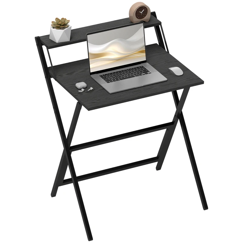 HOMCOM 70 cm Folding Computer Desk with Monitor Shelf - Black