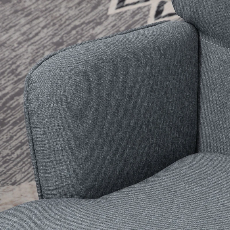 HOMCOM Sedia a Dondolo con Pouf in Tessuto Effetto Lino e Legno con Cuscino, Braccioli, Capacità 130 kg, Grigio