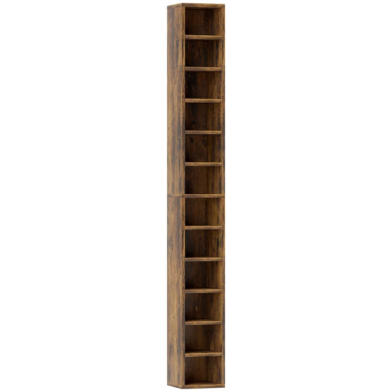 HOMCOM Rangements pour CD et DVD avec 12 compartiments, capacité max. 204 CD, 21 x 20 x 175 cm, brun rustique