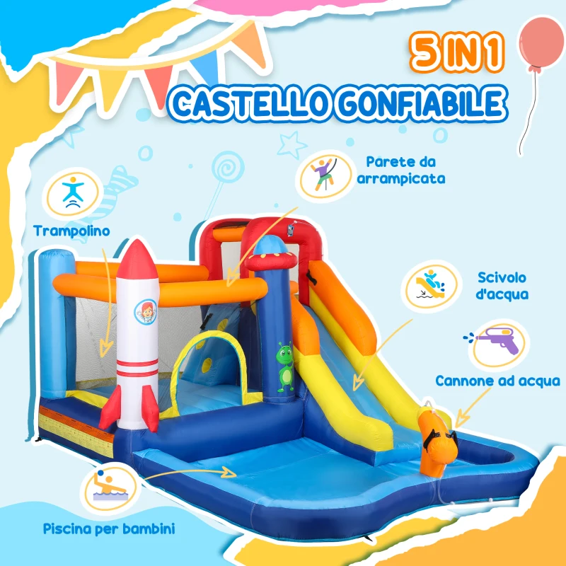 AIYAPLAY Castello Gonfiabile Parco Acquatico 5 in 1, 360x250x195cm, Multicolore
