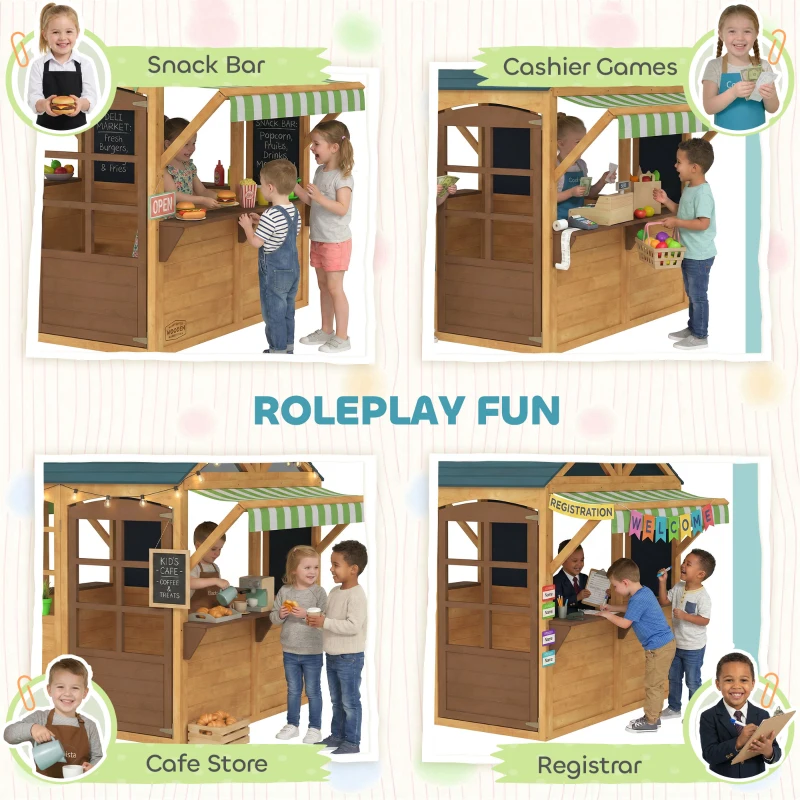 AIYAPLAY Cabane enfant extérieur pliable avec porte, fenêtres, stations de service, auvents de pluie, tableaux noirs, jaune