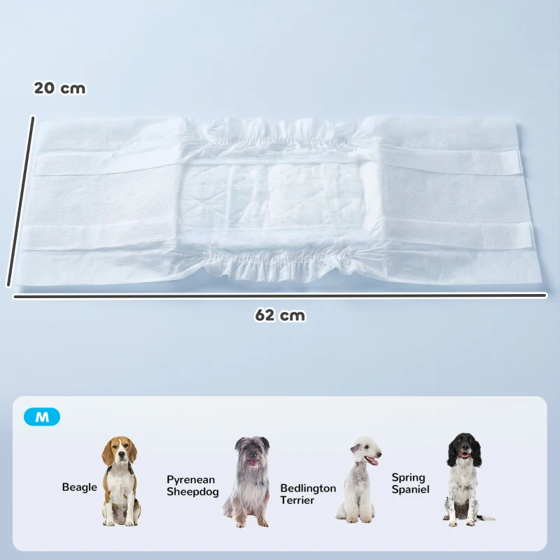 PawHut Dog Diapers Super Absorbent Leak-Proof Dog Nappies for Male Dogs Size M 45-64 cm Waist