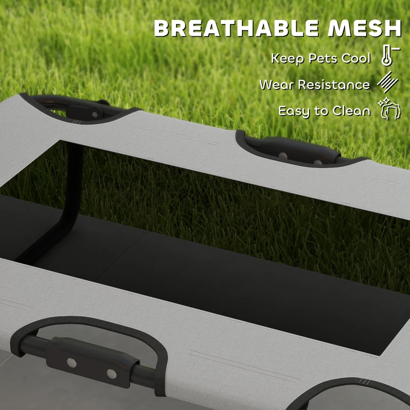 PawHut Portable Raised Dog Bed, Elevated Pet Cot with Breathable Mesh for Indoor Outdoor, for Small Medium Dogs, Light Grey