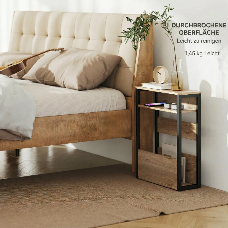 HOMCOM Table d'appoint table de chevet avec étagère à deux niveaux coins arrondis 46l x 18P x 58,5H cm noyer