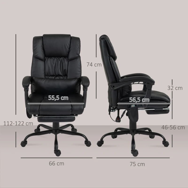 Vinsetto Bürostuhl Ergonomisch mit Massagefunktion Schreibtischstuhl mit Fußstütze, Hoher Rückenlehne, Lendenstütze Schwarz
