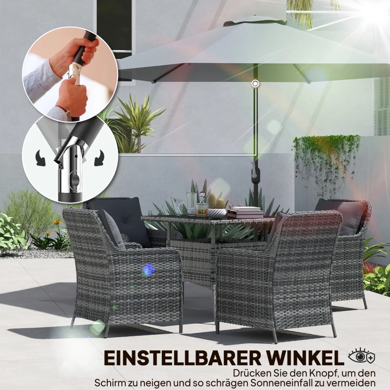 Outsunny 3 m Sonnenschirm mit Schutzhülle, Outdoor-Marktschirm mit Neigefunktion und Kurbel, Windöffnung, Grau