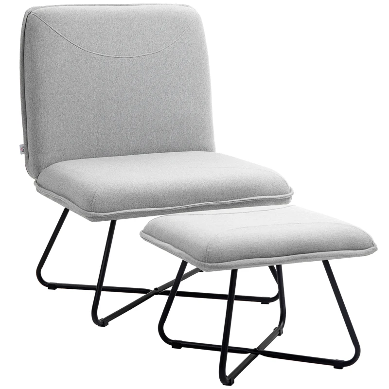HOMCOM Butaca con Reposapiés Sillón para Lectura con Patas de Acero en Forma de Cruz Gris Claro