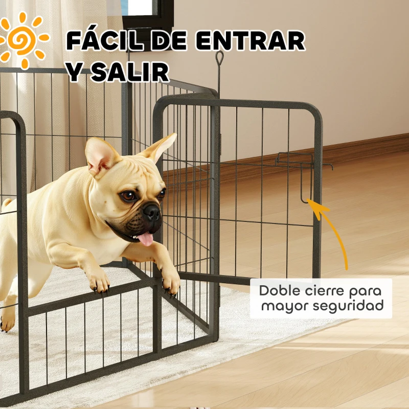 PawHut Parque para Perros de 6 Paneles de 60 cm de Altura con Puerta para Interior y Exterior Negro