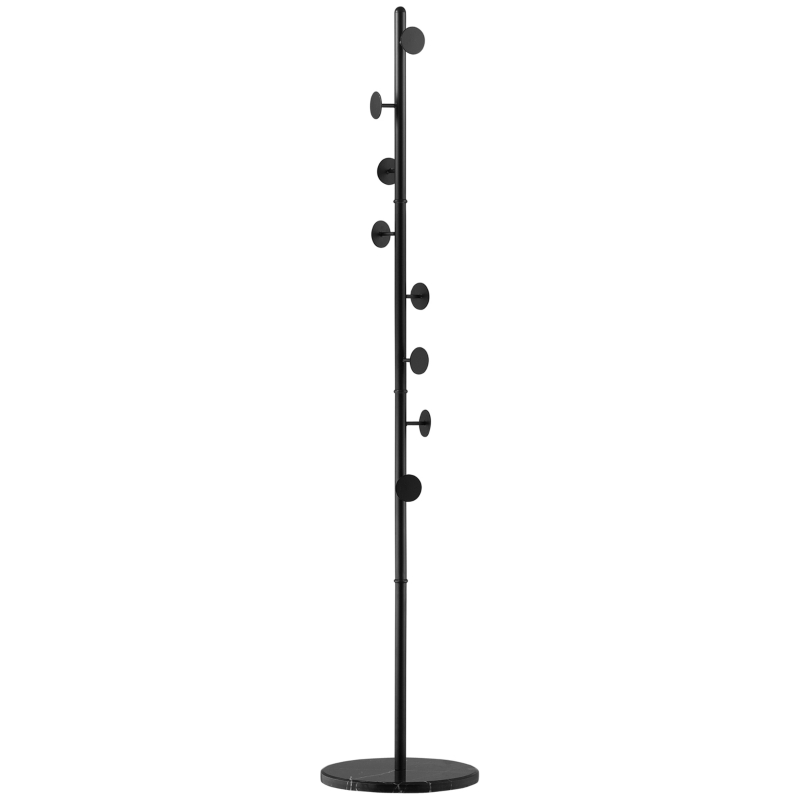 HOMCOM Coat Rack, Free Standing Hat Stand with 8 Hooks for Clothes, Hats, Steel Coat Stand with Marble Base for Entryway, Bedroom, Black