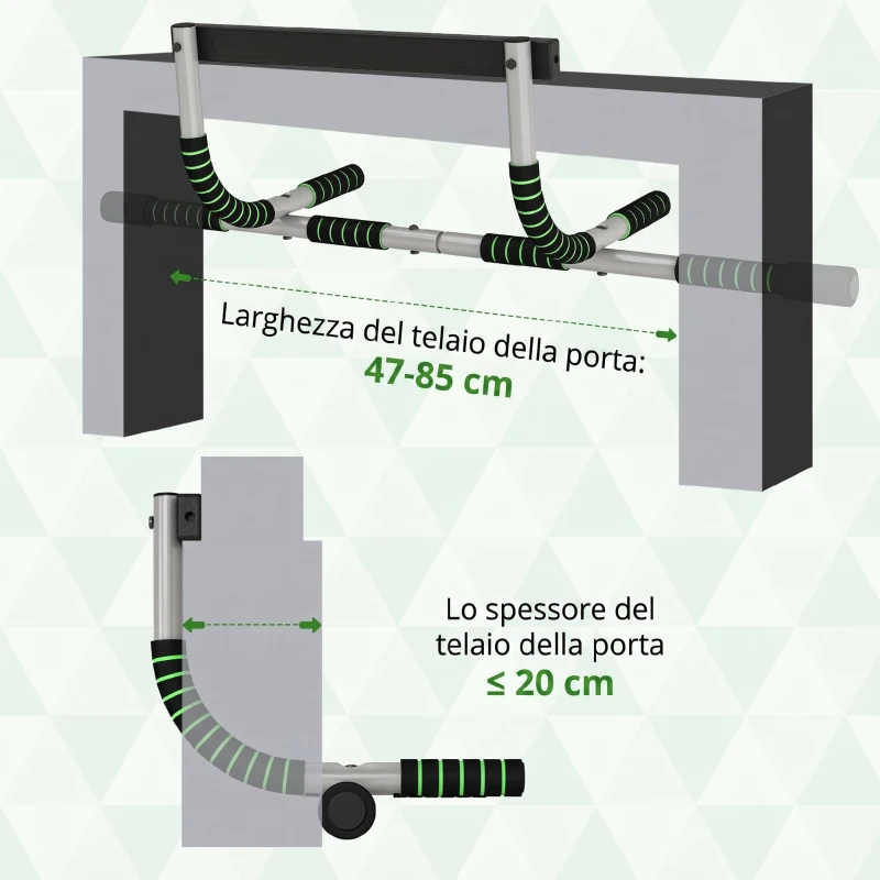 HOMCOM Barra per Trazioni Multifunzionale da Parete con Impugnature Antiscivolo, Portata 110 kg, Grigio e Nero