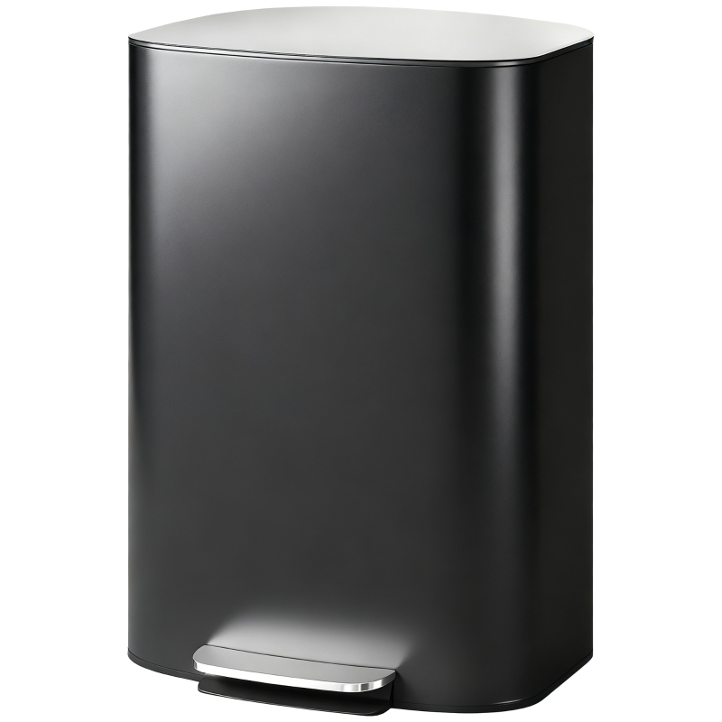 HOMCOM Poubelle Cuisine 50L, Poubelle à Pédale en Acier Inoxydable avec Seau Intérieur Amovible, Couvercle à Fermeture Douce et Maintien en Ouverture, Filtre Anti-Odeurs, Poignées, Argent