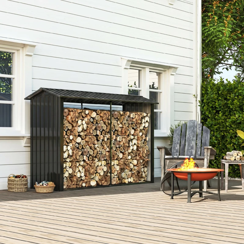 Outsunny Legnaia con Struttura in Acciaio Galvanizzato e Base rialzata, 240x 86x160cm, Nero