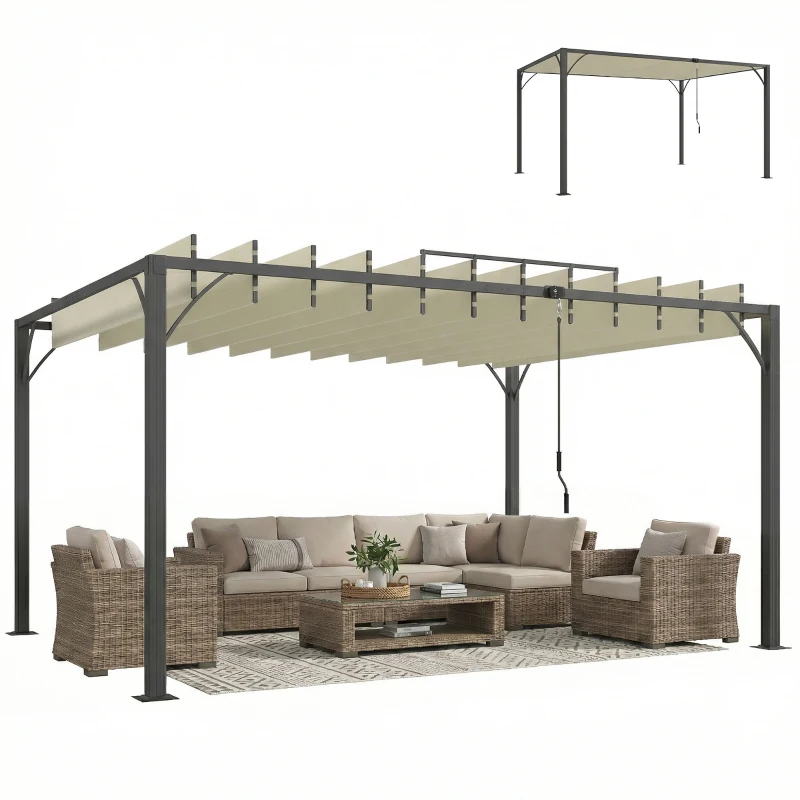 Outsunny Pérgola de Jardín 3x4 m con Protección UPF30+ Gazebo con Techo Ajustable Estructura de Aluminio para Exterior Crema
