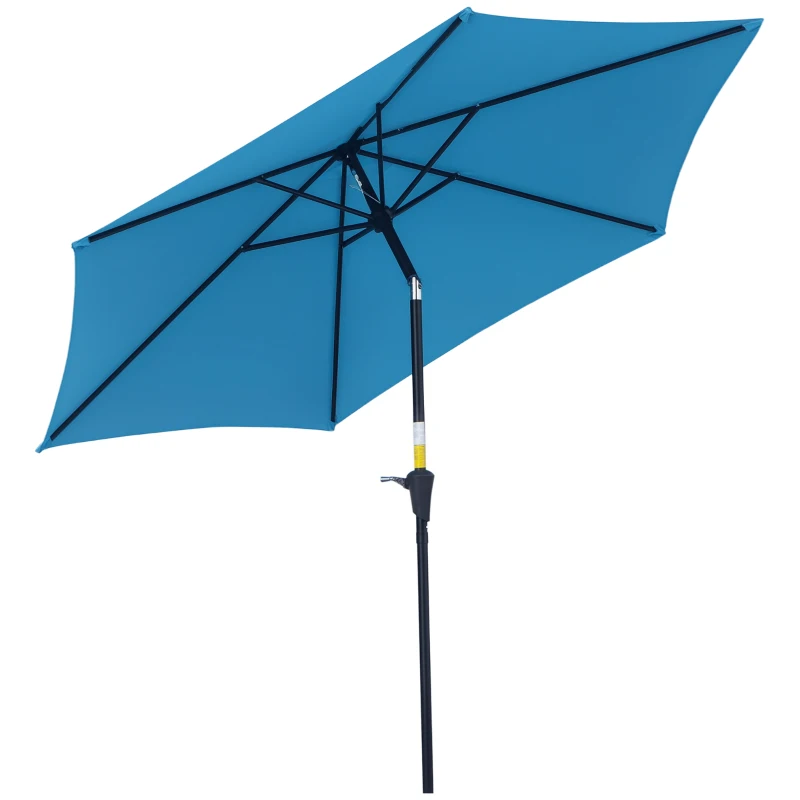 Outsunny Sombrilla de Jardín Ø260x235 cm Parasol de Jardín Reclinable con Manivela Poste Desmontable de Aluminio 6 Varillas Azul