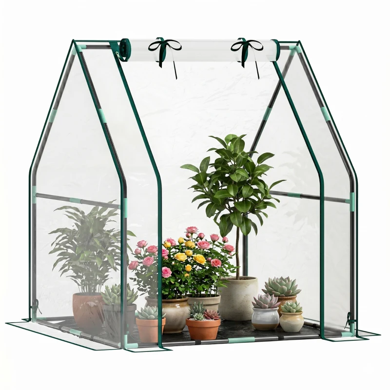 Outsunny Invernadero de Exterior con Puerta con Cremallera Base Impermeable y Marco de Acero 90x90x105 cm Transparente