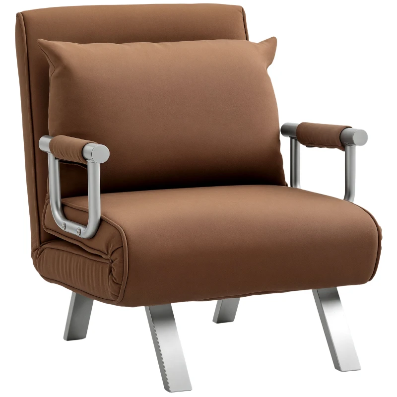 HOMCOM Sillón Cama Individual 2 en 1 Sofá Cama Plegable con Respaldo Ajustable y Cojín para Sala Dormitorio 65x69x80 cm Marrón