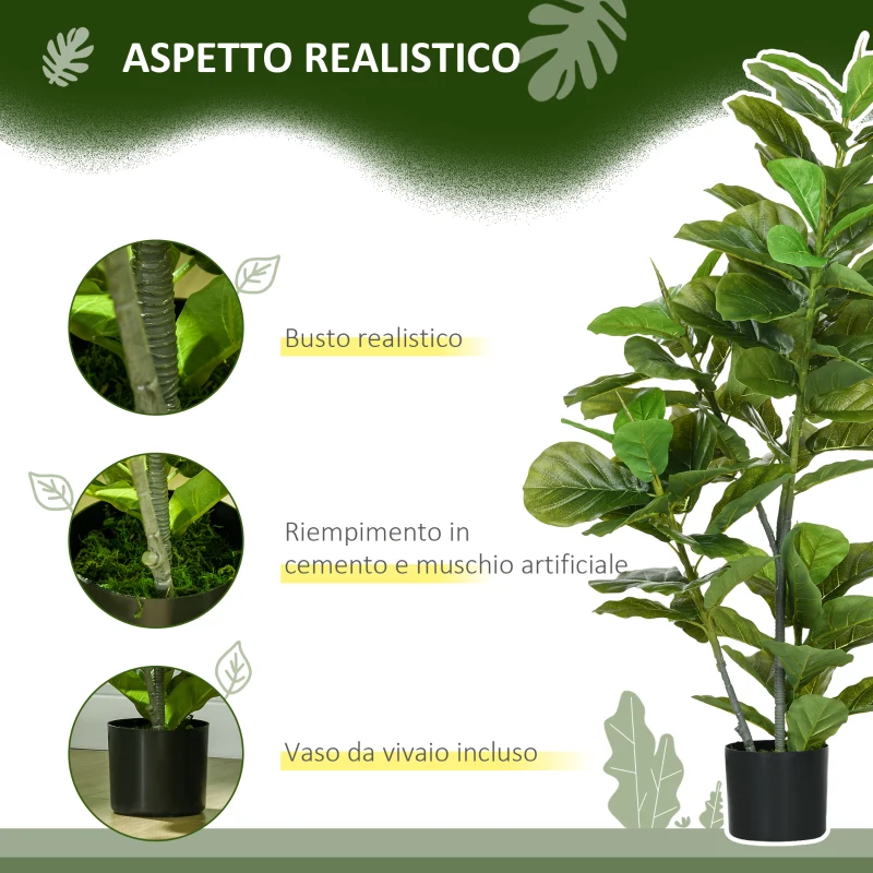 HOMCOM Ficus artificiale, con 90 foglie e vaso per soggiorno, 110 cm, Verde