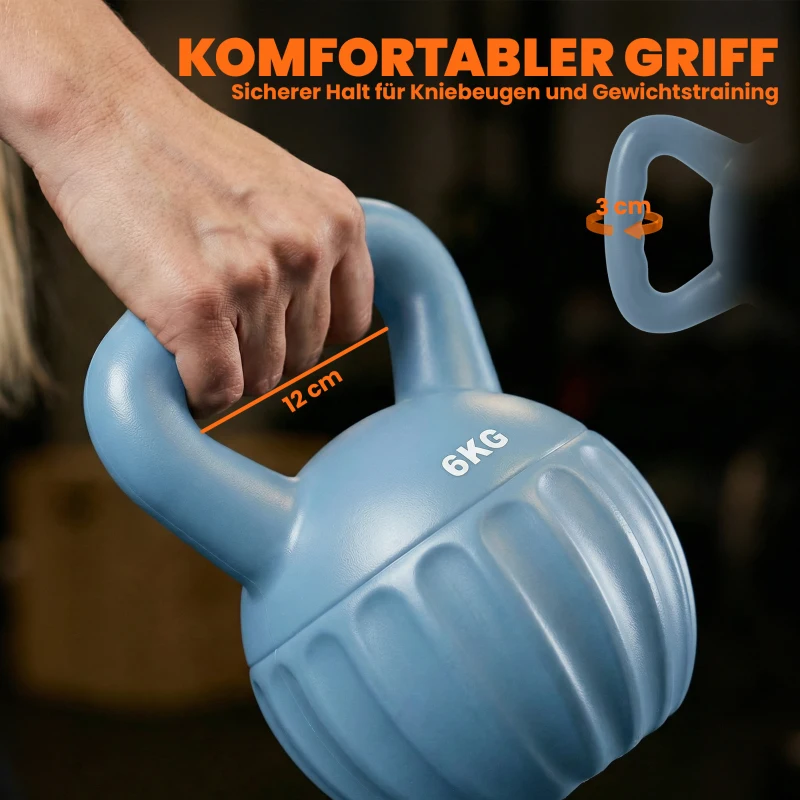 SPORTNOW Kettlebell Kugelhantel 6 kg Gewicht-Hantel mit Sand befüllt für Anfänger Zuhause Krafttraining 17 x 17 x 23 cm Blau